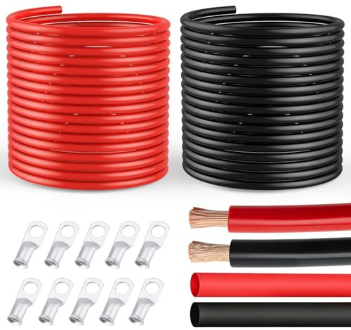 SZLYYDS 6 Gauge Wire 6 Awg Wires 20 FT Black + 20 FT Red, 6 Gauge Battery Cable 6awg Marine Wires, 6awg Copper Wire Welding Cable Standard with Cable Lugs Terminal Connectors and Heat Shrink Tube