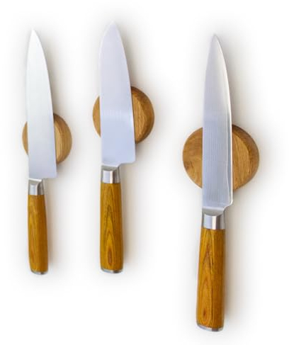 KERNHOLZ Tux - Magnetischer Messerhalter aus Holz | Massivholz Eiche | Zum Kleben - Ohne Bohren | Nachhaltig & Robust | Einfache Montage | Starke Magnete | Ohne Küchenmesser (Eiche, 3er)