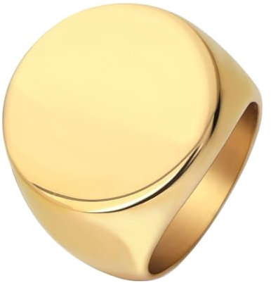 Daesar Herren Ringe Edelstahl Gold, Ring Personalisiert 22MM Glatt Rund Siegelring Ring Gr.62 (19.7)