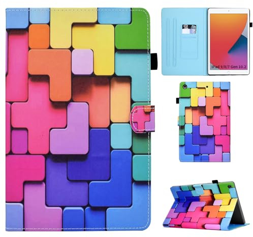 Auslbin Hülle für iPad 9 8 7 Gen 10.2 Schutzhülle PU Leder Case Magnetisch Flip Cover mit Ständer für iPad 10.2 2021/2020/2019,Bausteine