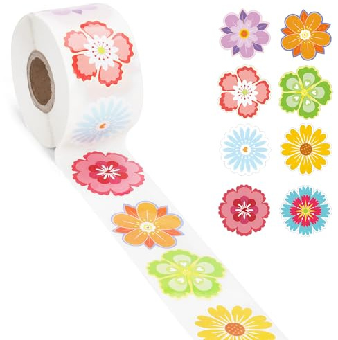 500stk/Rolle Blumenaufkleber für Kinder, 3,8cm, 8 Muster Frühlings-Sommer-Blumenaufkleber Bunt Wasserfest Sonnenbeständig Blumenaufkleber für Sammelalben Wasserflaschen Karten Umschläge