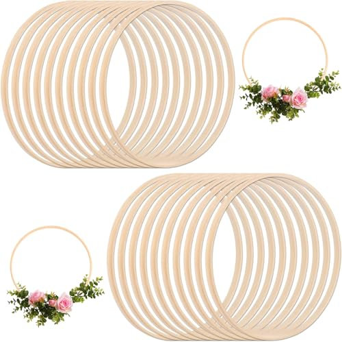 JMIATRY 20 Stück Holzringe zum Basteln, 20cm Traumfänger Basteln, Ringe zum Basteln für DIY Traumfänger, Hochzeitskranz Dekor, Wandbehang Handwerk