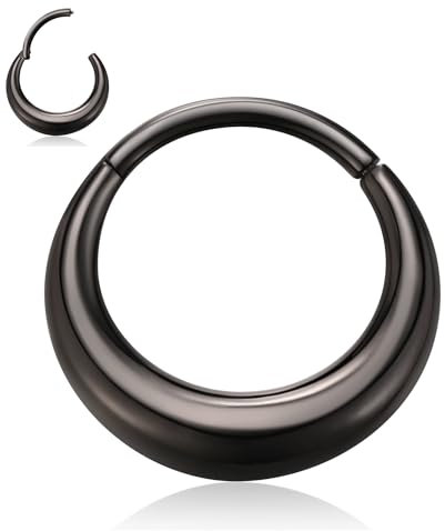 hengkaixuan 16G Nasenbügel Ring Schwarz Septum Piercing Septum Schmuck Septum Clicker Ring 316L Edelstahl Daith Ohrring Tragus Rook Knorpel Hoop Ohrring Helix Conch Piercing Schmuck 10mm für Frauen