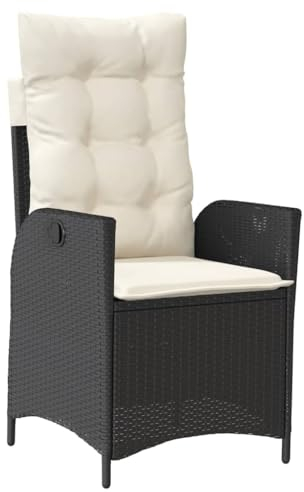 vidaXL Gartensessel mit Kissen, Gartenstuhl mit Verstellbarer Rückenlehne, Liegestuhl mit Stahlrahmen, Sessel Stuhl Relaxsessel, Schwarz Poly Rattan