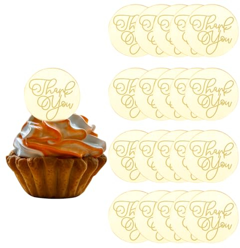 URROMA Cupcake Toppers - 20 Pcs Round Thank You Cake Discs & Picks, Personalized Acrylic Cake Decoration