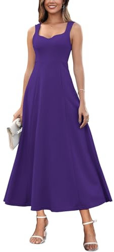 Muwodkdn Damen V-Ausschnitt Sommerkleider Ärmellos Kleider Casual A-Linie Maxi Kleider Elegantes Hochzeitsgast Abendkleider Geripptes Lockerer Maxikleid Brautjungfer Kleid Tiefes Lila L