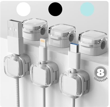 Pack 8uds Organizador Cables Escritorio. Sujeta Cables Adhesivo. Cable Management. Sujetacables Autoadhesivos con cierre magnetico. ALBURANⓇ