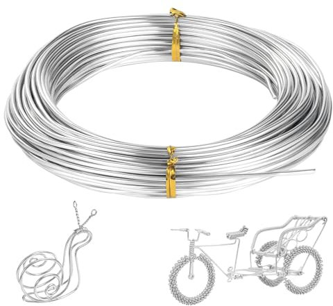 Mynoozi Filo per bricolage in argento, 2 mm x 20 m, filo di alluminio per gioielli fai da te, sculture fai da te, corone e bonsai (argento, 2 mm x 20 m)