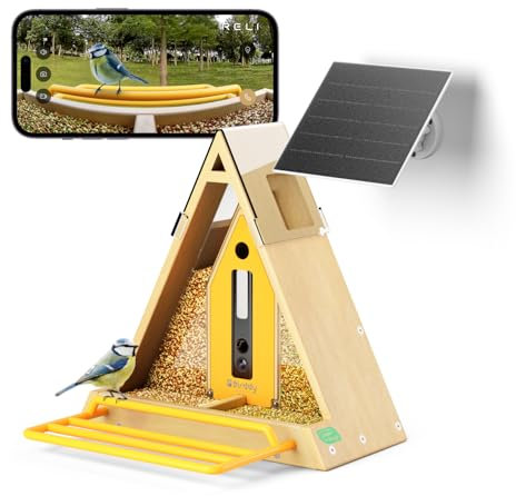 RELI Birddy® Original Smart Bird Feeder with Camera Solar Powered, Durable Material GreenTough Feeder with Birds Watching Camera, AI Identify, Live View, Instant Notify