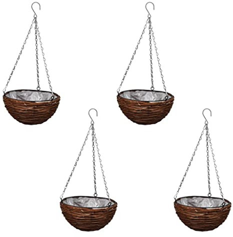 DYRJDJWIDHW Jardiniere Plastique,jardinieres Exterieur,Pot de Fleur Interieur,Lot de 4 Paniers Supsendus en Saule avec Fonds et Chaine Pendante Convient pour Les patios, Les balcons et Les Jardins
