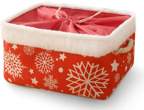 Weihnachtsornament-Aufbewahrungsbox, Organizer für Weihnachtsdekorationen, Weihnachtskorb für Kinder, große Weihnachtskugeln Aufbewahrung Spielzeug Aufbewahrungsbox mit Kordelzug (Groß, Schneeflocke)