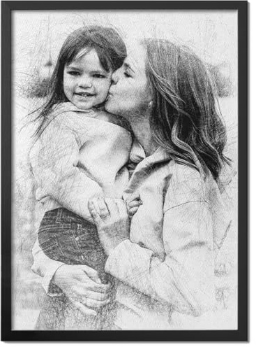 Pictalia - Cadre Personnalisé - Transformez votre photo en Effet Fusain, photos et textes, cadeau Maman, Fête des Mères, cadeau Femme, Format A4, A3, A2, toile, papier photo, texte personnalisable