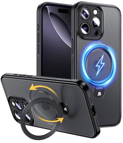 MAGIC JOHN für iPhone 16 Pro Max Hülle [Kompatibel mit MagSafe] (Unsichtbarer Ständer, Umfassender Militärischer Schutz, Verstellbarem Ständer) All-in-One Handyhülle Case (Schwarz)