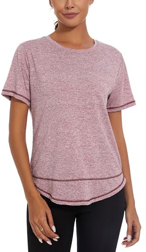 Litherday Women's Gym Tops Ladies Sports T-Shirt Yoga Workout Activewear Lightweight Quick Dry Short Sleeve Tee Shirt Crew Neck Fitness T-Shirts Pink