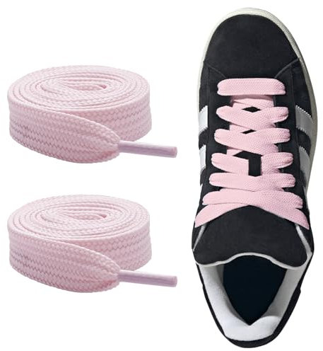 CCSOFTIME Gros Lacets Rose 16mm de Large pour Adidas Campus 00s,Lacet Chaussure Remplacement Flat Shoelaces pour Baskets Sneakers,Rose Pale 120cm