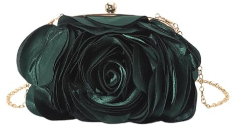 ZEPFJHE Elegante pochette da donna in raso con fiore di rosa con catena staccabile, per matrimoni, feste, eventi, borsetta
