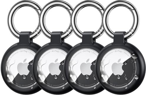Inesore Case for Apple AirTag 1/2, Waterproof Holder 4 Pack | Carbon Fibre Look for AirTag Key Fob, Scratch-Resistant Mount for Pet Collars, Luggage Tags, Black