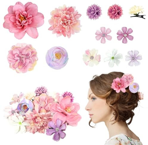 Hurifeng Blumen-Haarklammer für Damen und Mädchen - Haarspange Blume Haarschmuck - Hochwertige Haarklammer Blume für Frauen - Perfekt für Party; Hochzeit und mehr (Rosa;Lila)