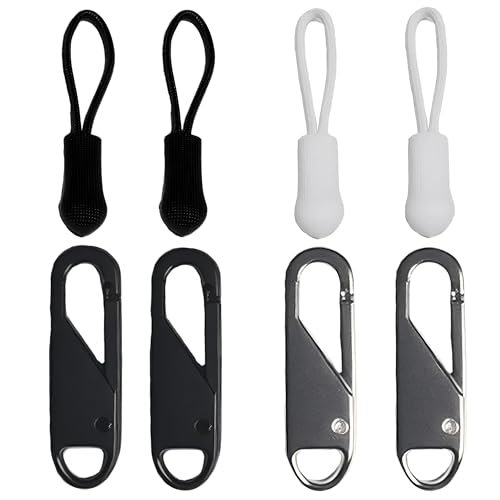 LEIBOCHAO Cursore Cerniera Ricambio 40 Pezzi - Kit Riparazione Universale con Testine Metallo e Tiranti Silicone per Abbigliamento, Bagagli, Zaini e Valigie (Nero/Bianco)