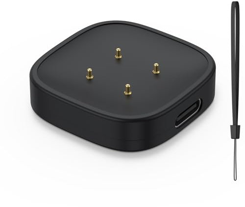 Wanme Adapter Ladegerät kompatibel mit Fitbit Sense/Sense 2/Versa 3/Versa 4, USB C magnetisch, Ladegerät ohne Kabel (Schwarz, Sense/Sense 2/Versa 3/Versa 4)
