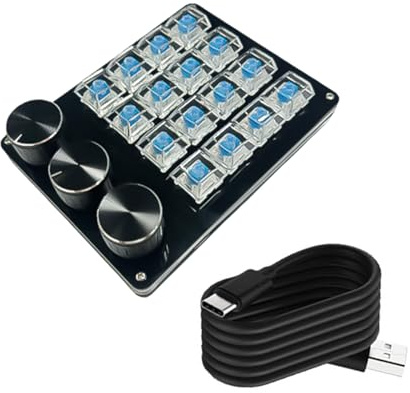 AMISENK Portable 16Key Macro Keypad with Programmable Dials for Advanced Gaming Controls and Multimedia Management Keyboards Customs Knob KeyPad