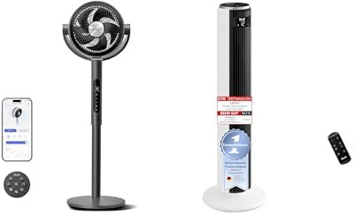 Levoit 20 dB Floor Fan with Intelligent Control via App and Alexa, 30 m, 2465 m³/h, 4 Modes, 12 Levels 20 dB Quiet Tower Fan, 4 Modes, 12 Levels, 12 Hours Timer, 26 W, 2-Step Installation