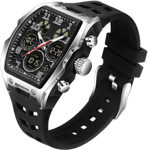findtime Quadratische Armbanduhr Herren Uhren Sport Digital Analog Tactical Watch Military Digitaluhr Männer Multi-Zeitzone Rechteckige Uhr Herren Militär Stoppuhr Jungen Wecker 5ATM Wasserdicht