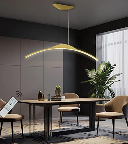 Modern Adjustable Gold LED Pendant Light - Dimmable Arch Chandelier for Dining Room Office Living Room Bedroom - 80cm/32W Ceiling Fixture Stylish Home Decor