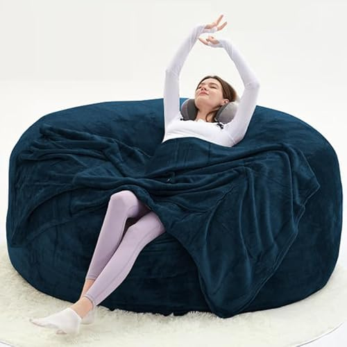 Generisch Soy Chair for Adults, Bean Bag with Filler, Storage Foam Chair, Giant Bean Bag with Super Soft Fur, Living Room Furniture, Suitable for Bedroom (Blue, 90cm×90cm(M))