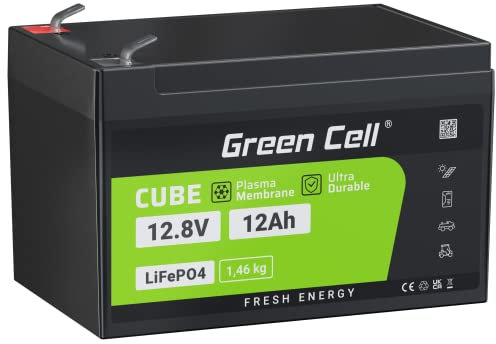 Green Cell Cube LiFePO4 Batterie 12 Ah 12,8 V – Batterie Lithium-Fer Phosphate pour Camping-Cars, Bateaux, systèmes solaires, systèmes Hors réseau, avec BMS, légère et sûre