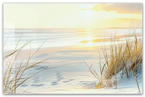 Herdabdeckplatte 80x52 cm ESG Glas | Nordsee, Schilf, Sonnenuntergang, Meer, Reet | Herd Abdeckung für Ceranfeld Schneidebrett Glasplatte Induktion