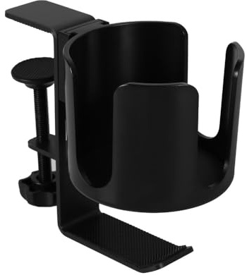 Desk Cup Holder, No Drill Drink Holder with Hook, Anti-Spill Cup Clamp for Office, Home, Gaming Table