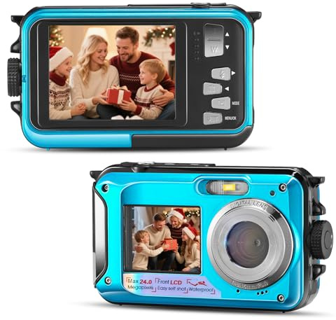 Unterwasserkamera, Full HD 2.7K 24MP wasserdichte Digitalkamera, 10FT wasserdichte Kompaktkamera,16X Digitalzoom Autofocus, Anti-Shake Digitalkamera für Kinder Teenager Anfänger