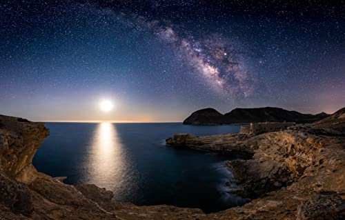 GLHUIOZ 1500 Piece Jigsaw Puzzle for Adults Kids Age 10 and Up Cabo De Gata,Almeria,San Ramón Castle,Under The Stars,87x57cm