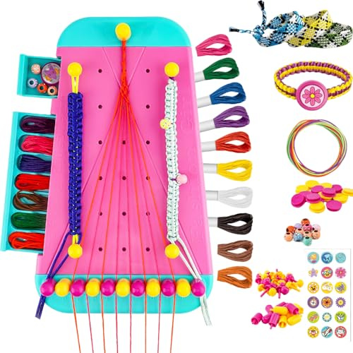 2-in-1 Friendship Bracelet Making Kit for Girls, DIY Jewelry Making Kit Kids with Bracelet Maker Tool & Hidden Storage, Arts and Crafts for Kids Age 7-12, Birthday Gifts for 8 9 10 11 Year Old Girls