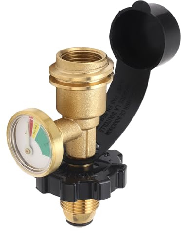 YDuupxe POL-Gastankadapter mit Manometer, POL-LP-Tankventil aus Messing auf QCC1-Anschluss, Einfache Installation mit Druckanzeige für Gasgrills und -heizungen