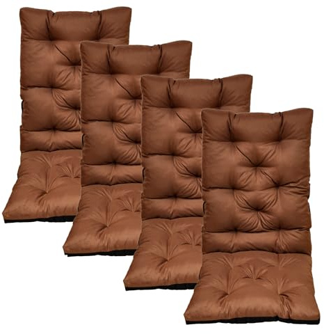 nana shop Hochlehner Auflagen für Gartenstuhl mit Rückenlehne, Sitzkissen Outdoor wasserabweisend, komfortable Stuhlkissen für Balkon, Terrasse und Garten, Bequeme Sitzpolster (120x50x8cm) (4, Braun)
