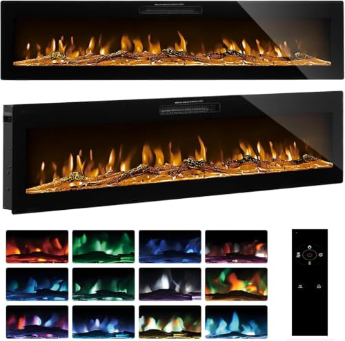 TRIOBLADE Electric Fireplace Recessed 50/60 Media Wall Fire with Full Tempered Glass 12 Flame Colors & 5 Speeds 750W/1500W Heater with Remote/Touch Control Timer (42inch/106cm)