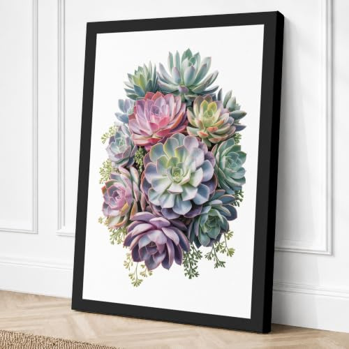 Succulent Garden Botanical Canvas Wall Art Print 18x12 Inch
