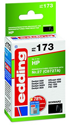 edding Druckerpatrone EDD-173 - Einzelpatrone - Schwarz - 21 ml - Reichweite 690 Seiten - Ersetzt HP 27 (C8727A)