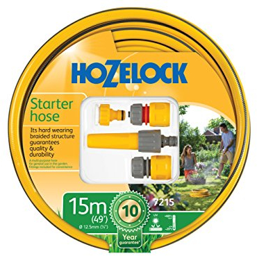 HOZELOCK - Starter Hose Kit ø 12.5mm (1/2) 15m : Versatile, UV-resistant Garden Hose, Includes Fittings and Nozzle: Ready to Use [7215P9000]