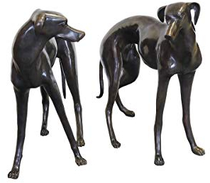 Antike Fundgrube Windhunde Bronzefiguren Hunde Pärchen | Tierfiguren Skulpturen | Weibchen Rüde lebensgroß (2290)