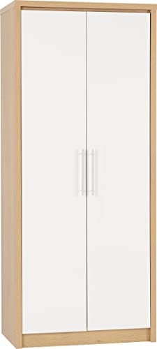 Seconique Seville 2 Door Wardrobe in White Gloss/Light Oak Effect Veneer