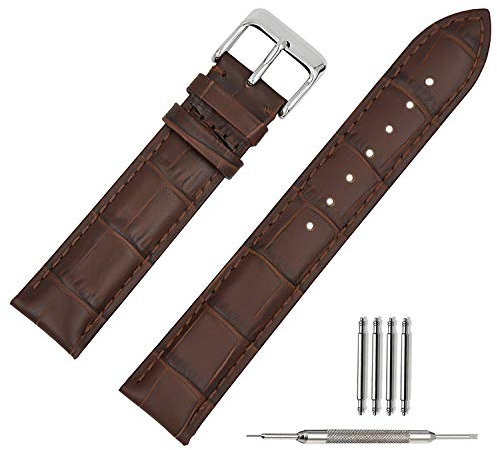 TStrap Leather Watch Straps 18mm - Soft Brown Alligator Embossed Watch Bands Replacement - Military Watch Straps for Men Women - Smart Watch Bracelet Belt Clasp Buckle