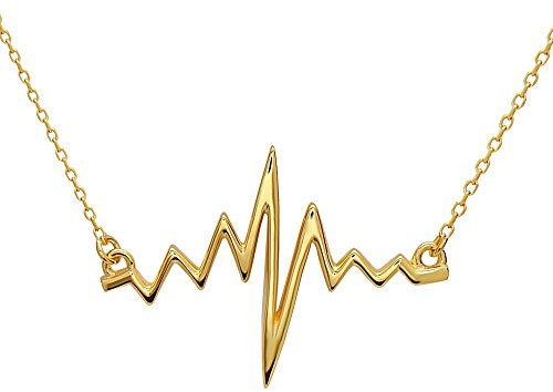 Serebra Jewelry EKG Herzschlag Anhänger Halskette aus 925 Sterlingsilber mit Überzug aus 18k Gold, Rhodium und Roségold für Nerds Student Geschenk Freundin Frau Geburtstag by (925 Sterlingsilber)