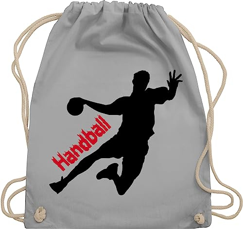 Turnbeutel Rucksack - Handball EM 2026 Trikot Ersatz - Handballer mit Schriftzug - Unisize - Hellgrau - geschenke handballbeutel hanball juterucksäcke kinderturnbeutel halbball juterucksack