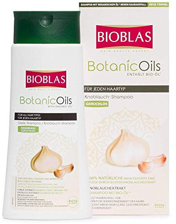 Bioblas botanic oils, garlic shampoo, odourless, dermatologically tested, anti hair loss shampoo, with organic oil, 360 ml
