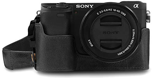 MegaGear Custodia in Vera Pelle compatibilie con Sony Alpha A6100, A6400 - Nero