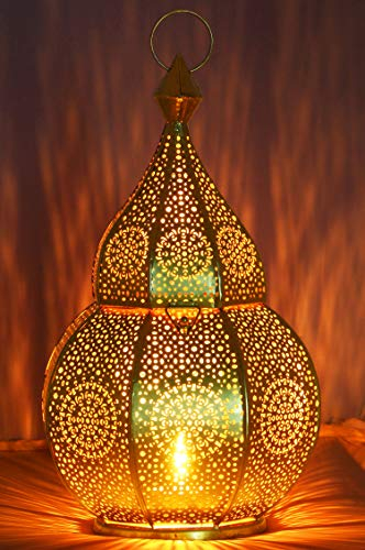 Orientalische Laterne aus Metall Anaram Gold 32cm | orientalisches Marokkanisches Windlicht Gartenwindlicht | Marokkanische Metalllaterne für draußen als Gartenlaterne, oder Innen als Tischlaterne