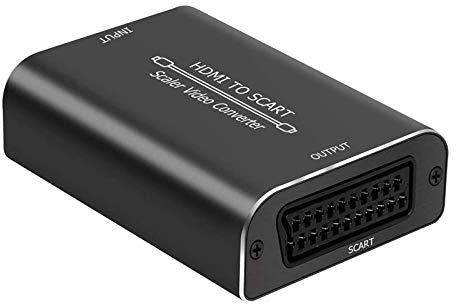 Ozvavzk Convertitore HDMI a SCART, Adattatore HDMI a SCART in alluminio Full HD 1080P convertitore video e audio, adattatore HDMI a SCART con alimentatore 5V/CC per TV, lettore Blu Ray, STB, PS3, VCR
